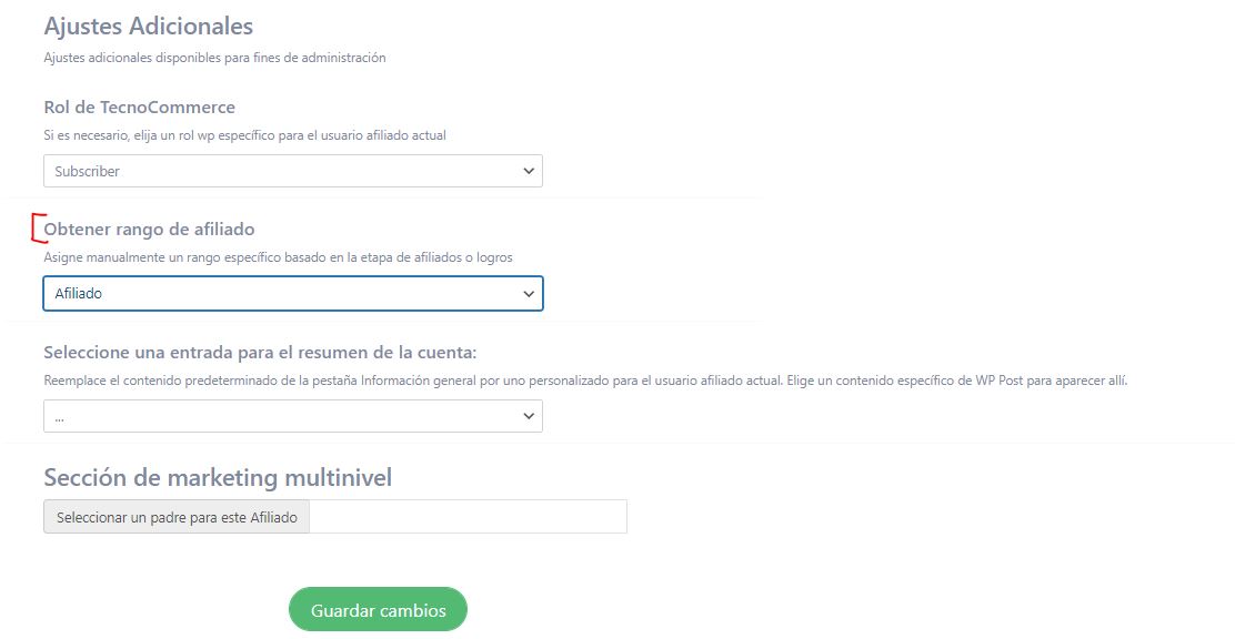 Afiliado Cambio rango