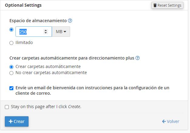 Cofiguración del espacio correo