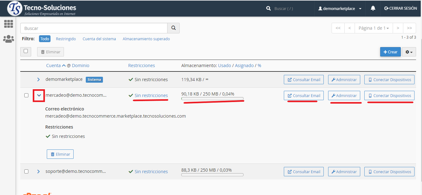 Configuración de cuentas desde vista principal
