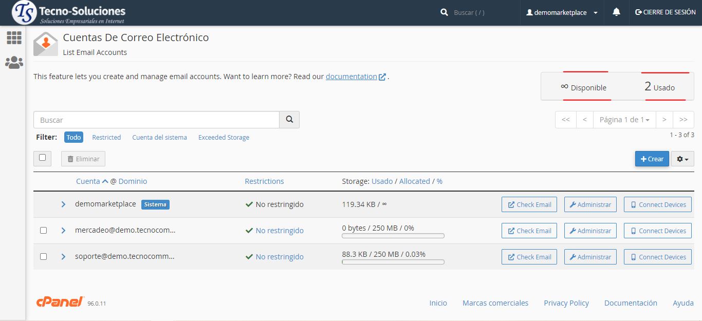 Correo electronico espacio