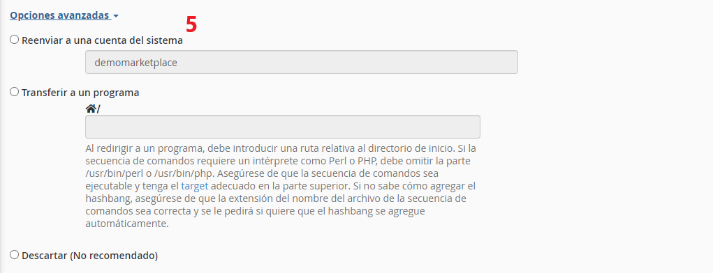 Reenviador opciones avanzadas